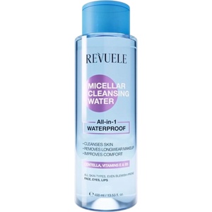 Revuele Micellar Cleansing Water All-in-1 Waterproof, мицеларна вода с центела, витамин E и B5, 400 мл