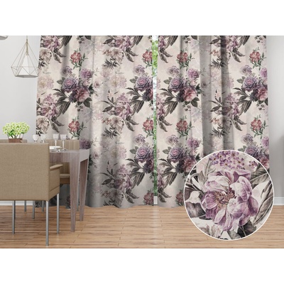 Biante Dekoračný záves Parma PM-112 Fialové kvety na smotanovom 145x230 cm