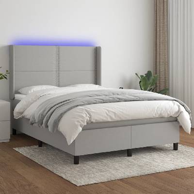 Petrashop 3138237 boxspring postel s matrací a LED světle šedá textil