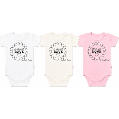Komplet 3x body Made with love GIRL Baby Nellys biela ecru sv. ružová