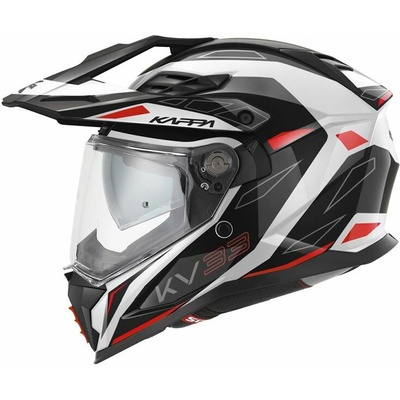 KAPPA přilba KV33 GRAPHIC WIZZARD ENDURO DUAL OFF ROAD se štítem i krycím panelem barva černá bílá červená rozměr 58 / M (homologace ECE 22R06)