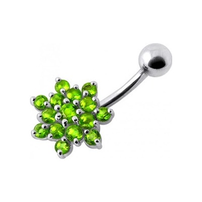 Šperky4U stříbrný piercing do pupíku kytička světle zelené zirkony BP01032-G
