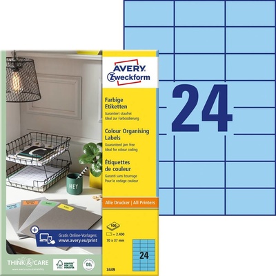 Avery-Zweckform 3449 univerzální etikety 70 x 37 mm papír modrá 2400 ks trvalé inkoustová tiskárna laserová tiskárna barevná laserová tiskárna kopírka – Zboží Dáma
