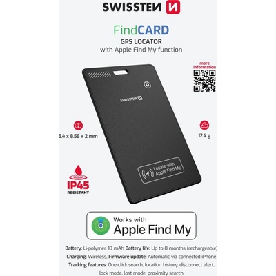 Swissten Find Card s funkciou Apple Find My (20114002) čierny