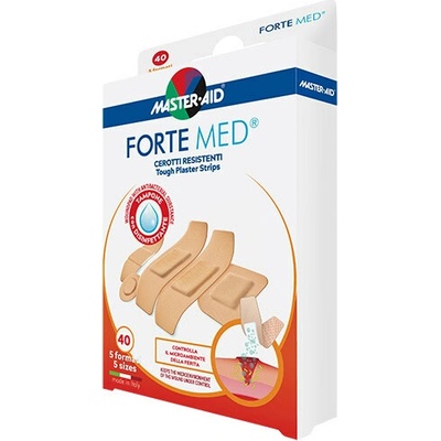 MASTER AID FORTE MED Náplasti pevné vodeodolné s antiseptickým vankúšikom, 5 veľkostí 40 ks