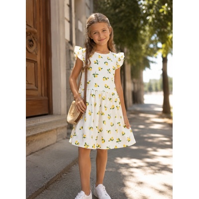 Fashionkids dievčenské letné šaty s citrónovým vzorom biela