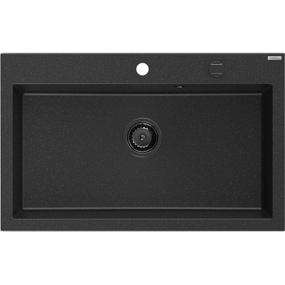 Mexen Elix мивка с една камера, гранитна, 800 x 500 мм, черна/сребърен металик, черен сифон - 6527801005-73-B (6527801005-73-B)
