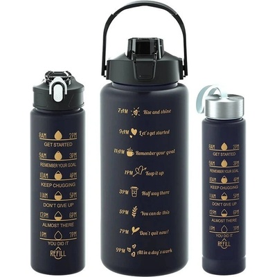 1Mcz Motivační lahev na vodu černé 2000 ml / 700 ml / 300 ml