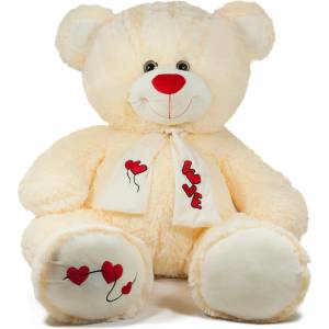 Плюш АМЕК Плюшено мече в екрю с шал с надпис Любов Love