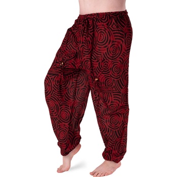 Exclusive Indické harémové kalhoty se vzorem červeno-černé