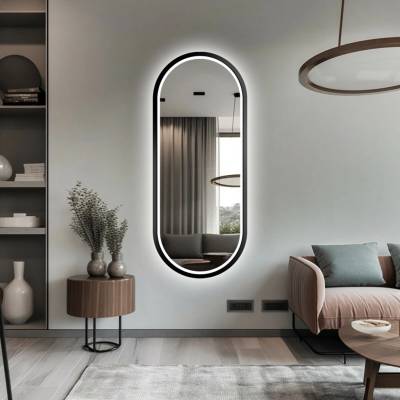 Alfaram Oválne zrkadlo v mdf ráme s osvetlením - OSKAR LED II 103x203