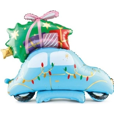 PartyDeco Balónek stojící fóliový Vánoční auto 90 x 72 cm