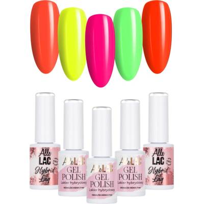 5x Hybridní lak ALLELAC 5g Skittle Nails Neonové Barvy Sada na Léto