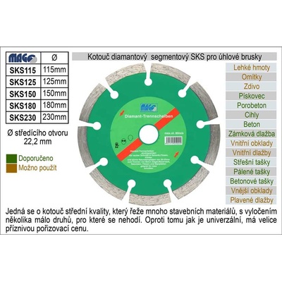 Magg Super diamantový kotouč segmentový 180 x 22,2 mm SKS180