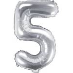 PartyDeco Балон от фолио Mini - число 5 сребърен 35 см
