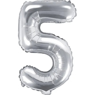 PartyDeco Балон от фолио Mini - число 5 сребърен 35 см