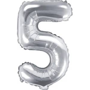 PartyDeco Балон от фолио Mini - число 5 сребърен 35 см