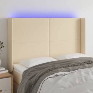 vidaXL LED горна табла за легло, кремава, 147x16x118/128 см, плат (3123771)