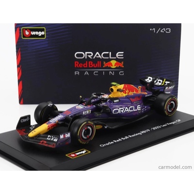 Bburago Red bull F1 Rb19 Team Oracle Red Bull Racing N 11 3rd Las Vegas Usa Gp 2023 Sergio Perez With Pilot And Showcase fialová žltá červená 1:43