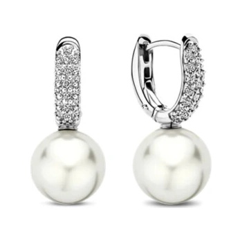 Ti Sento strieborné náušnice so zirkónmi a perlou 7985PW