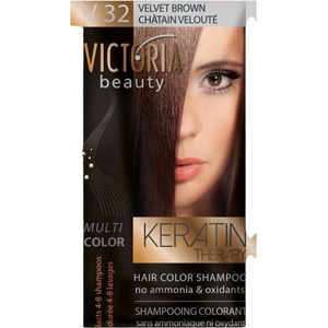 Victoria Beauty Оцветяващ шампоан с кератин - Кадифено кафяво (v32), 4-8 измивания