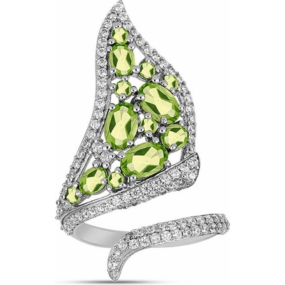 Nefertitis Prsten stříbrný s broušenými olivíny a zirkony 025371 PD