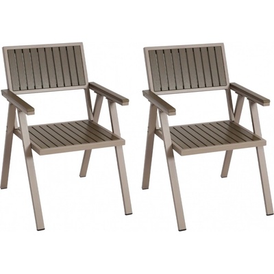 Garden-Shop Set 2 zahradních židlí HWC-J95, hliník imitace dřeva rám šampaňské, šedá