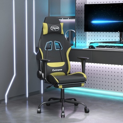 vidaXL Herní židle s podnožkou černá a světle zelená textil [3143728]