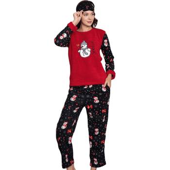 Image 1 of Дамска коледна пижама в черно и червено със снежен човек