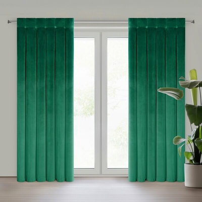 Takoy Tmavě zelený závěs ze sametové látky zdobený hlubokými záhyby a knoflíky 85x250 cm (rozměr uvedený v hotovém stavu) poutka - ALITA-HF-479086 | 85 x 250 cm