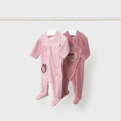 Mayoral Сет 2 гащеризона плюш в розово с охлювчета за новородено момиче Mayoral