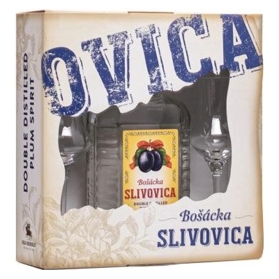 Bošácka Pravá Slivovica 52% 0,7 l (darčekové balenie 2 poháre)