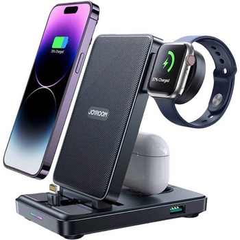 JOYROOM 4-in-1 Foldable Lightning Charging Station 15W - сгъваема док станция за устройства с Lightning, Apple Watch и Apple AirPods (черен)