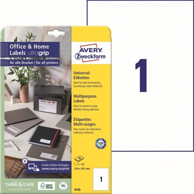 Avery Zweckform 6125 Samolepící etikety 210x297mm 10 ks bílá – Zboží Dáma Avery Zweckform 6125 Samolepící etikety 210x297mm 10 ks bílá – Zboží Dáma