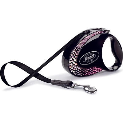 flexi Swarovski GLAM Composition S - Модерен автоматичен повод за кучета, 3 метра лента, до 12 кг - цвят черен