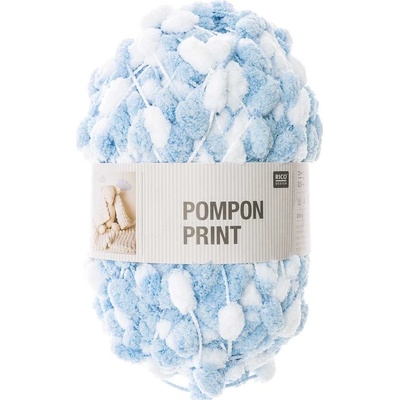 Rico design háčkovací bambulková příze POMPON Print světle modro-bílá - 1 ks