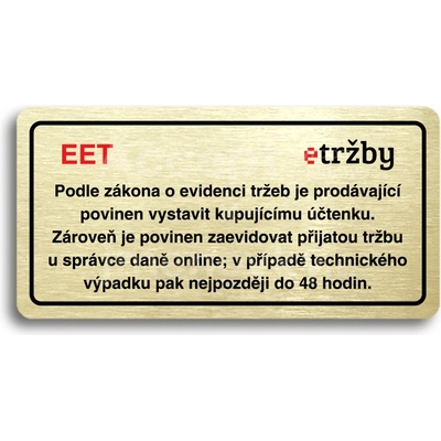 ACCEPT Piktogram EET - běžný režim - zlatá tabulka - barevný tisk