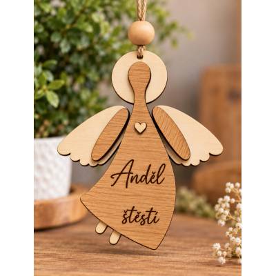 Dekorace z Řečice Anděl štěstí dřevěný 13cm