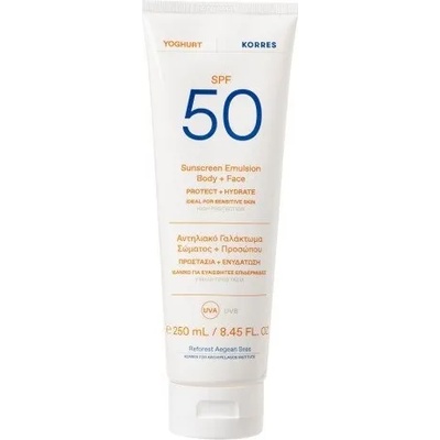 KORRES Слънцезащитна емулсия за лице и тяло с кисело мляко, Korres Yoghurt Sunscreen Emulsion Face & Body SPF50 250ml
