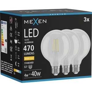 Mexen Vintis 3x LED филамент крушка E27, G95, 4W, Топла - 2700K, 470 lm, прозрачна (L157-E27-0427-00x03)