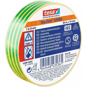 TESA Professional Изолационна лента цвят ЖЪЛТО/ЗЕЛЕНА tesaflex 53988 0.15мм х 19мм, дължина 20м (53988-00081-00)