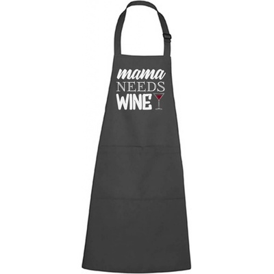 Dobrý triko Zástěra s potiskem Mama needs wine Antracitová