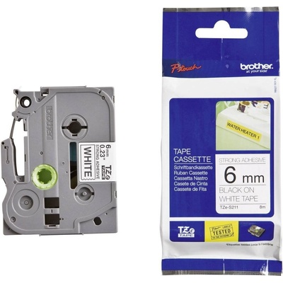 Brother TZe-S211 6 mm biela / čierna tlač 8 m laminovaná extrémne adhezívna TZES211