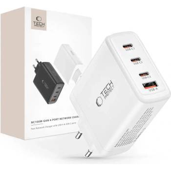 Tech-Protect Адаптер Tech-Protect NC100W-GAN, GaN, 3x USB-C PD 100W / USB-A QC 3.0, бял