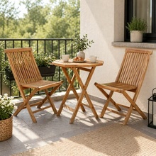 Divero Gardenay 339 Luxusný balkónový set z tíkového dreva, 1 stôl + 2 skladacie stoličky