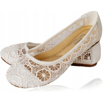 Balerínky krémové čipkované ľahké ažurové ecru