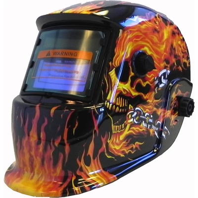 UNI Фотосоларен заваръчен шлем, ръчно затъмняване, din 9-13, шарка огнен череп (04823) (uni-04823)