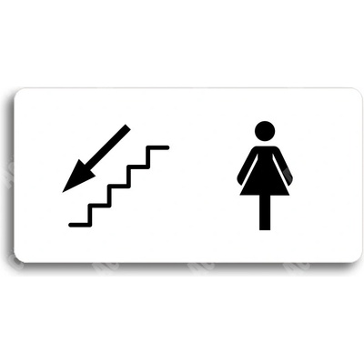 ACCEPT Piktogram WC ŽENY VLEVO DOLŮ - bílá tabulka - černý tisk bez rámečku