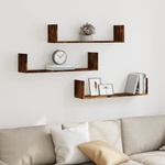 vidaXL Стенни рафтове, 3 бр, опушен дъб, 80x18x18 см, инженерно дърво (853294)
