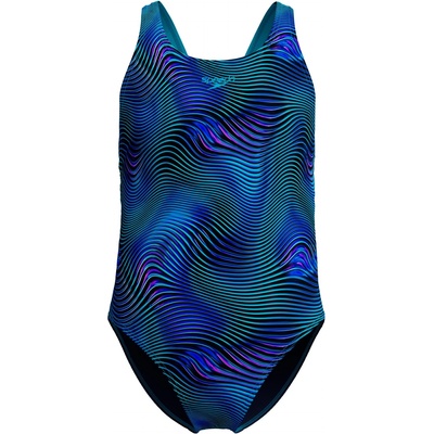Speedo Детски бански костюм Speedo Kid's Print Leaderback One Piece Swimsuit - Deep Sapphire/Mayan Blue - размер 176 (EU) (750-2738-0116)